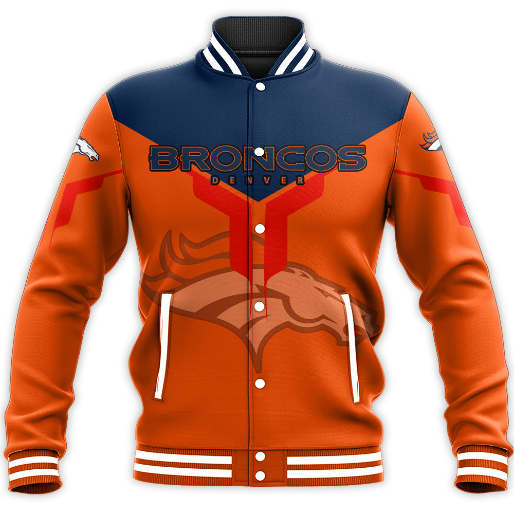 denver broncos baseball jacket button up zipper hooded all over print drinking style nfl wjuql