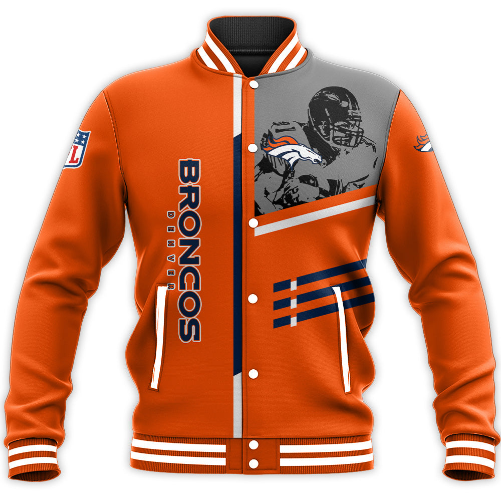 denver broncos baseball jacket button up zipper hooded all over print personalized football for fan nfl 6iyxc