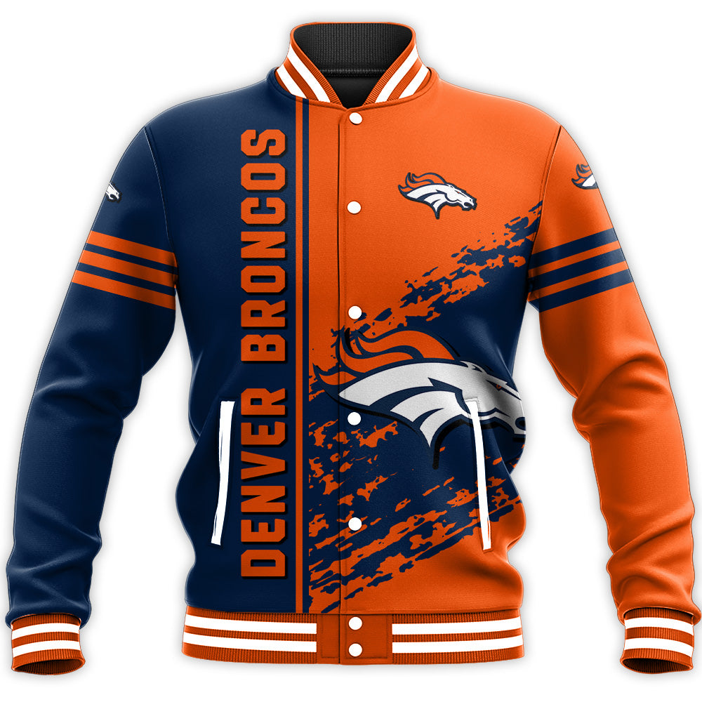 denver broncos baseball jacket button up zipper hooded all over print quarter style nfl ztio2