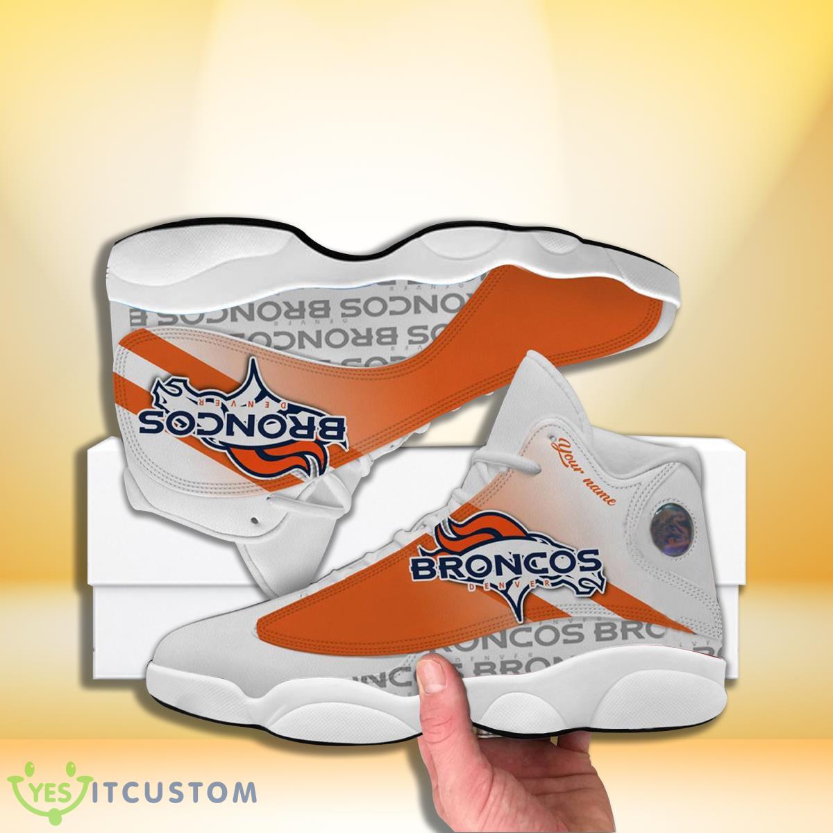 denver broncos football team custom name air jordan 13 sneakers gift for fans