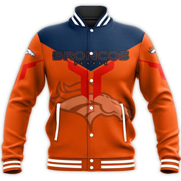 denver broncos nfl football navy and orange 3d print baseball varsity jacket baseball jacket all over print bvfjg