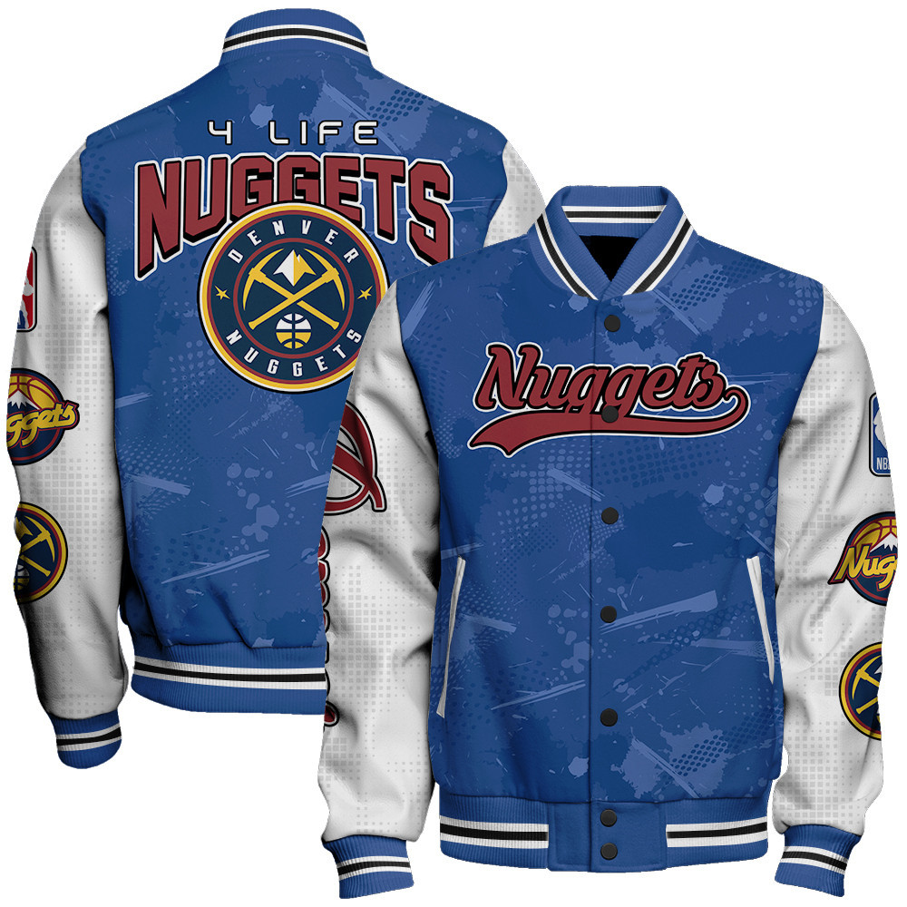 denver nuggets 4 life team logo nba 2024 baseball varsity jacket baseball jacket all over print sfat v17 if32e