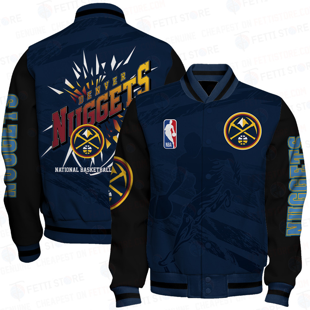 denver nuggets nba print baseball varsity jacket baseball jacket all over print sfat v27 5a8jw