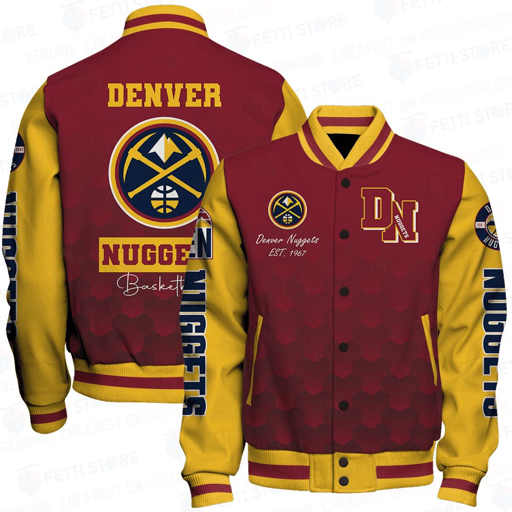 denver nuggets team logo basketball baseball varsity jacket baseball jacket all over print sfat v10 15ruj