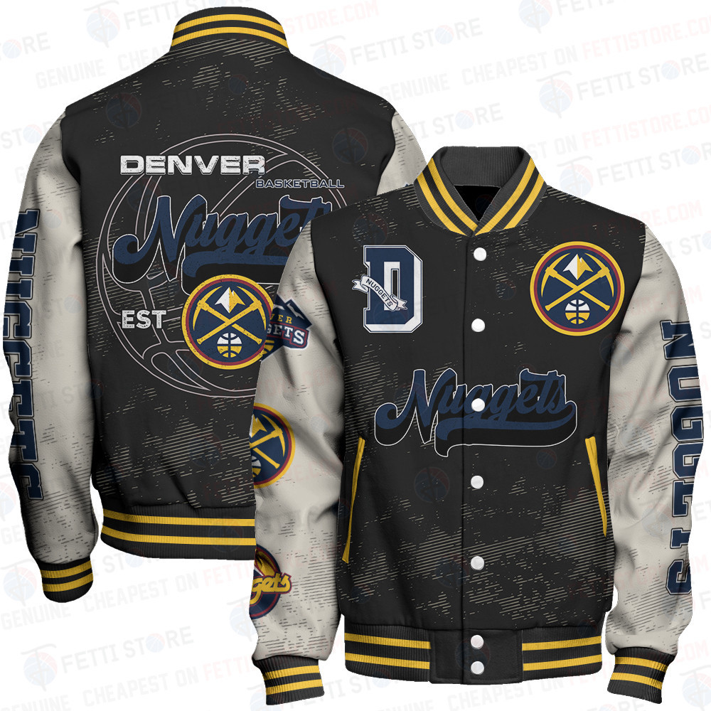 denver nuggets team logo sport pattern classic baseball varsity jacket baseball jacket all over print 61vxa