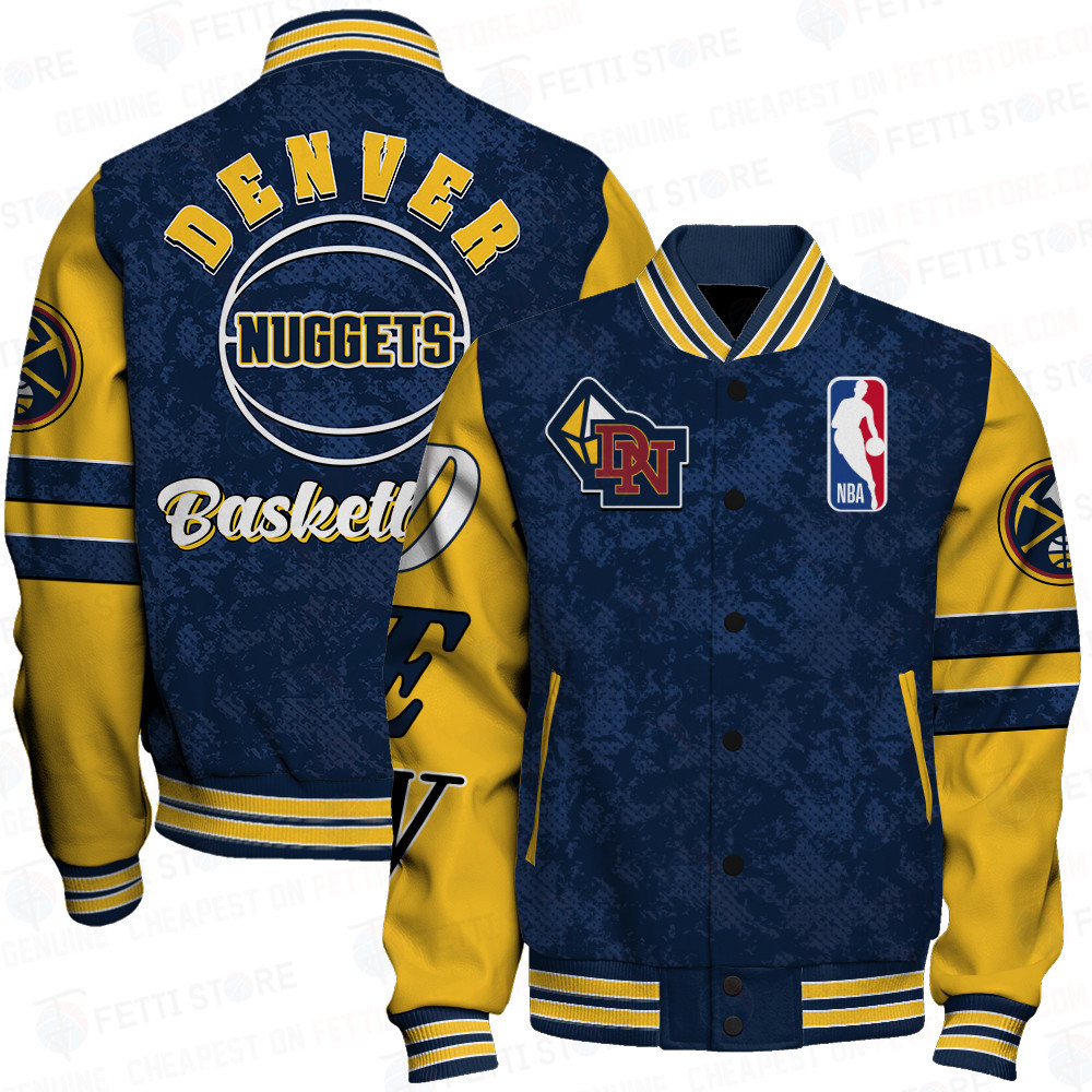 denver nuggets team logo sport pattern modern baseball varsity jacket baseball jacket all over print 8zqbs