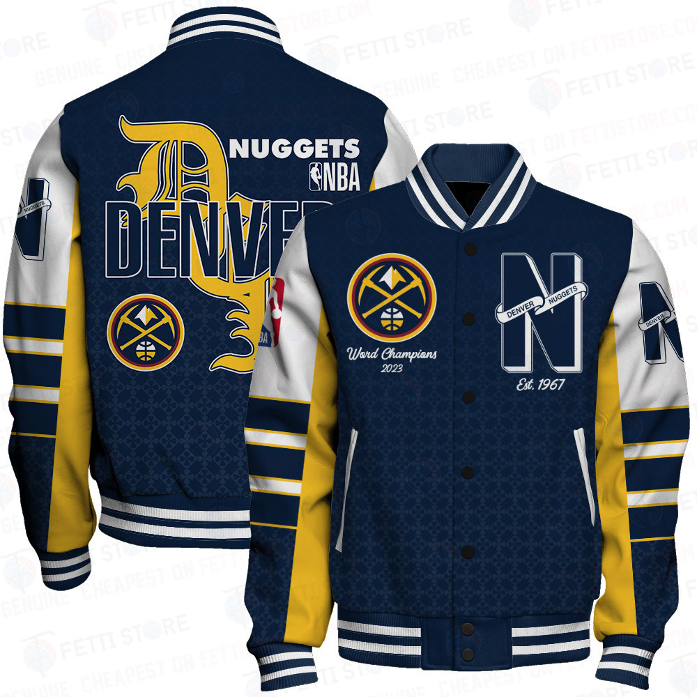 denver nuggets team logo sport pattern retro baseball varsity jacket baseball jacket all over print ktsgs