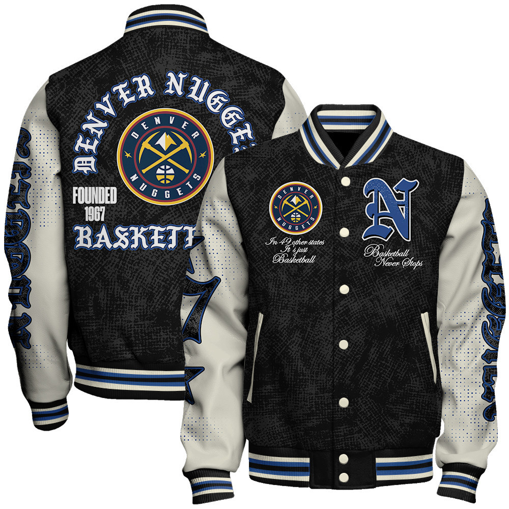 denver nuggets team logo sport pattern style baseball varsity jacket baseball jacket all over print srrte