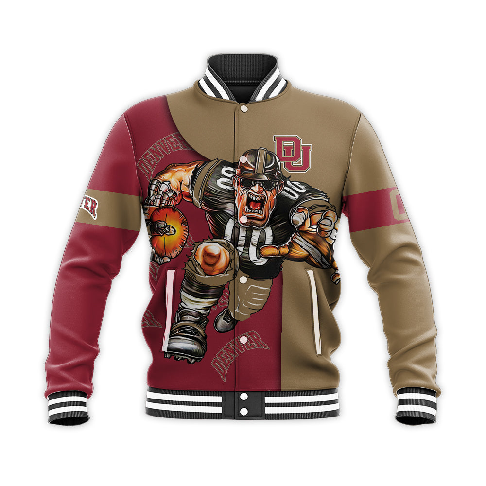 denver pioneers baseball jacket button up zipper hooded all over print football go on gift for fans ncaa jjalh