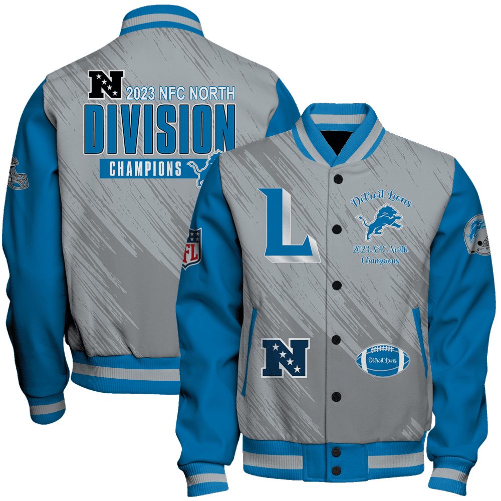 detroit lions 2023 nfc north division champions nfl baseball varsity jacket baseball jacket all over print smgbm