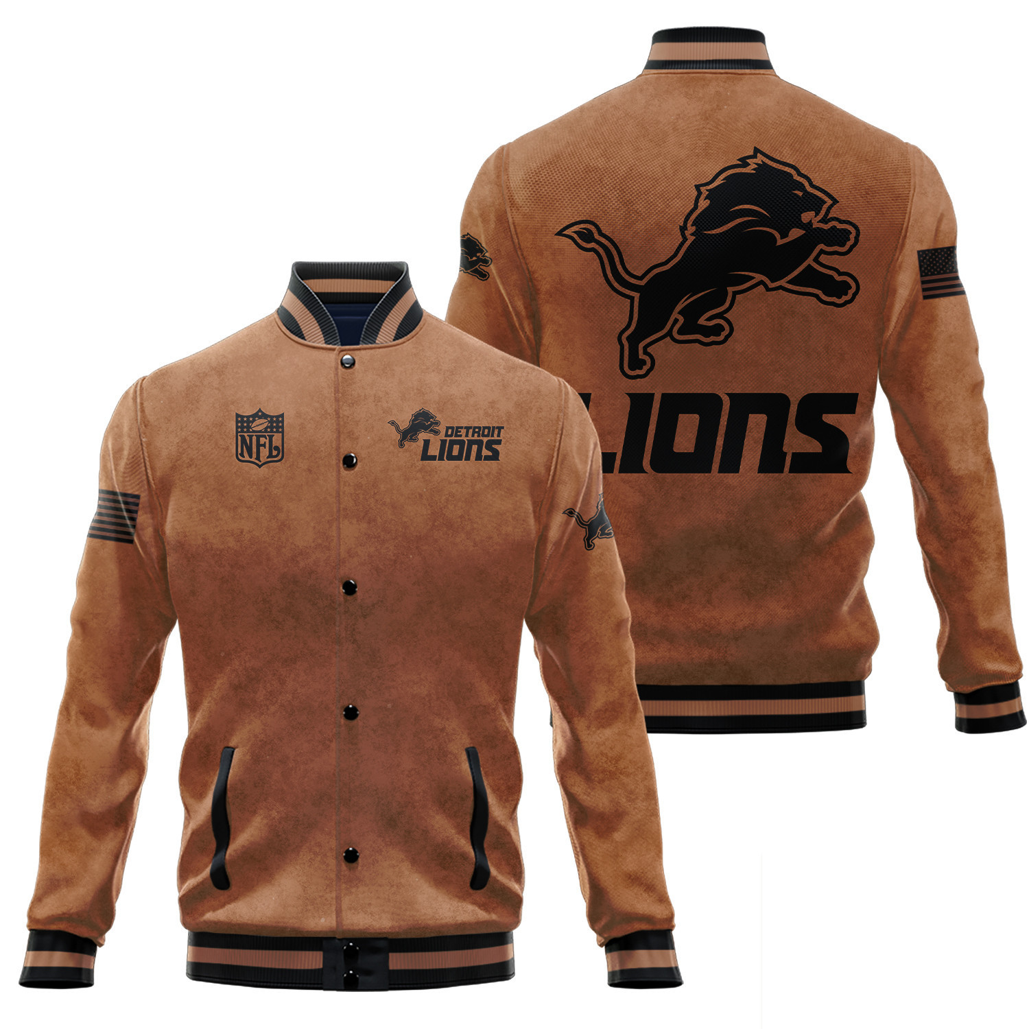 detroit lions 2023 salute to service club baseball jacket baseball varsity jacket baseball jacket all over print brown f7e6x