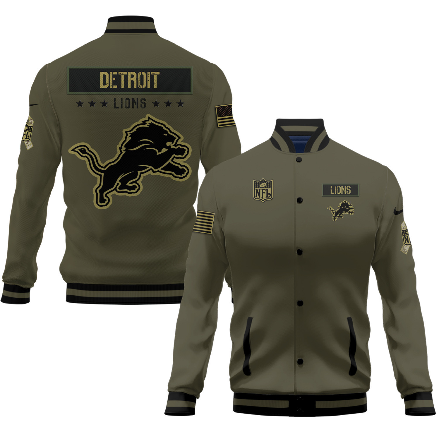 detroit lions 2023 salute to service club baseball jacket baseball varsity jacket baseball jacket all over print green ggwsu