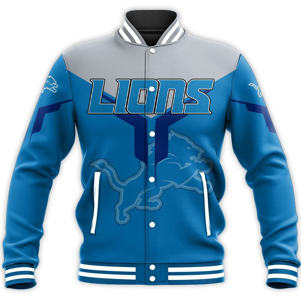 detroit lions baseball jacket button up zipper hooded all over print drinking style nfl pimfk