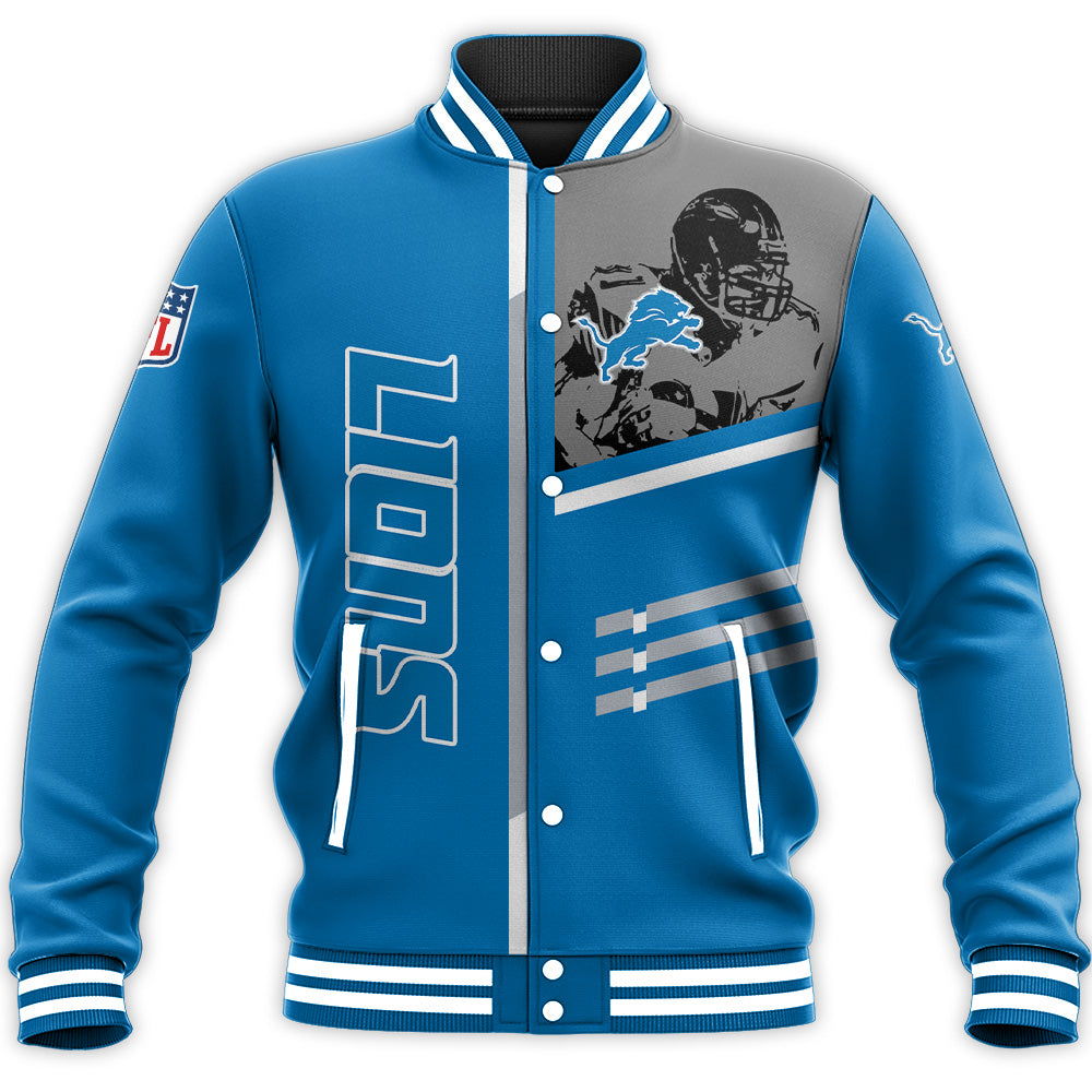 detroit lions baseball jacket button up zipper hooded all over print personalized football for fan nfl egnb1