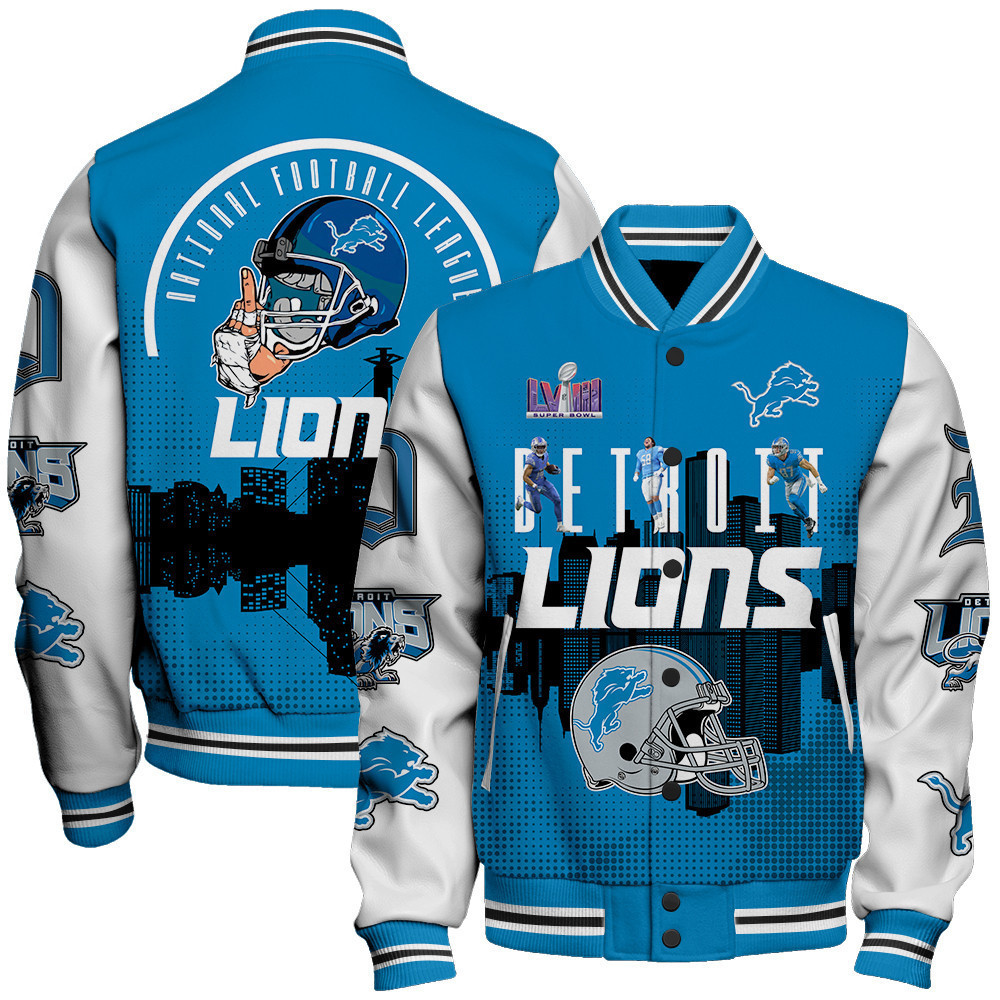 detroit lions team logo player design baseball varsity jacket baseball jacket all over print 7yngz