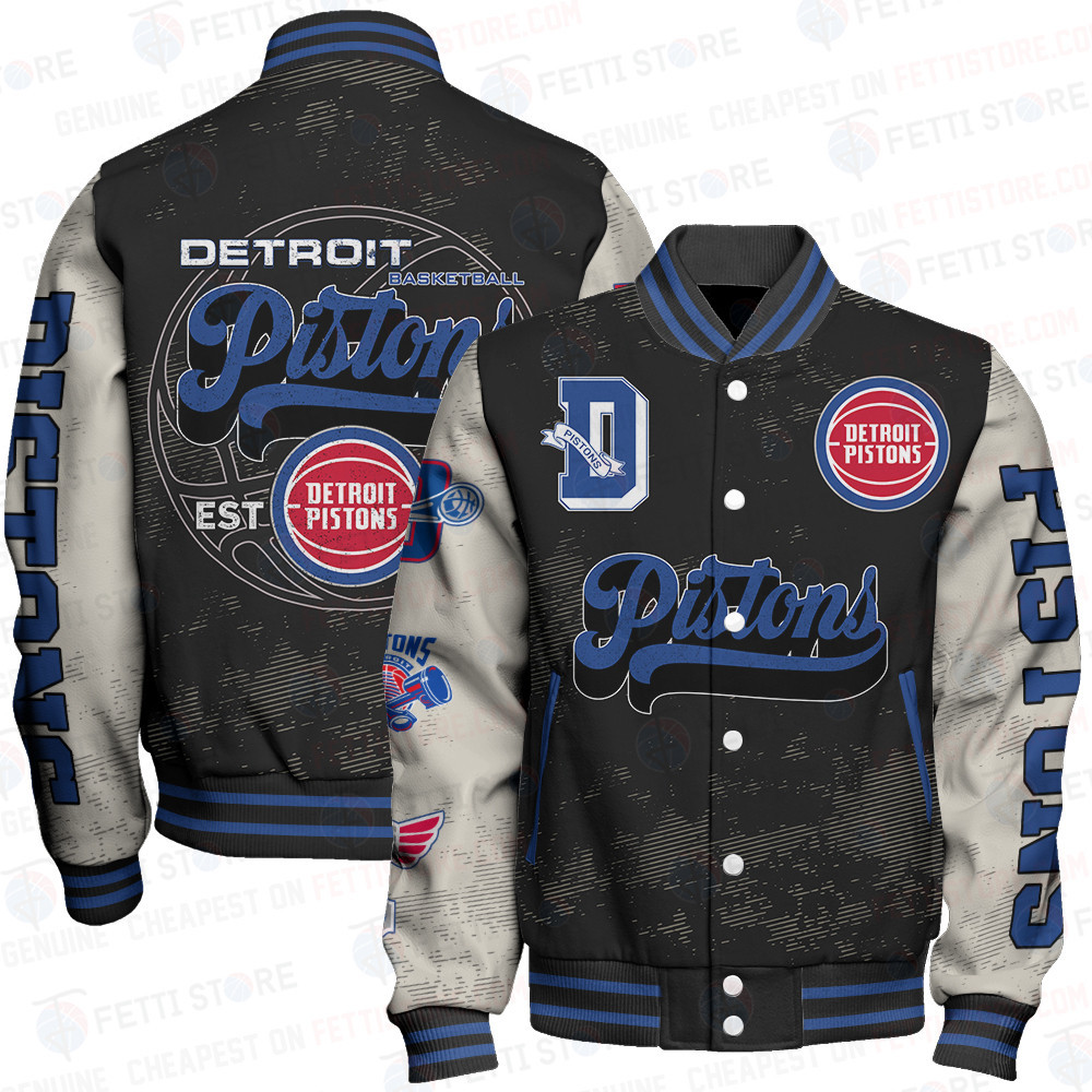 detroit pistons team logo sport pattern classic baseball varsity jacket baseball jacket all over print jfppw