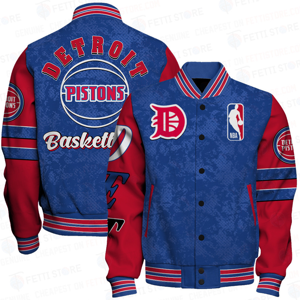 detroit pistons team logo sport pattern modern baseball varsity jacket baseball jacket all over print zwwrz