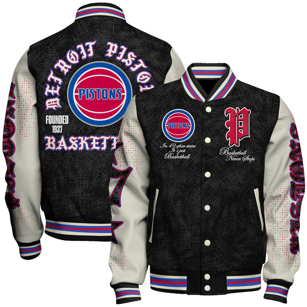 detroit pistons team logo sport pattern style baseball varsity jacket baseball jacket all over print zgzj2