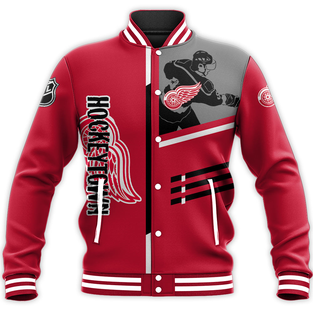 detroit red wings baseball jacket button up zipper hooded all over print personalized hockey for fan nhl g4uzu