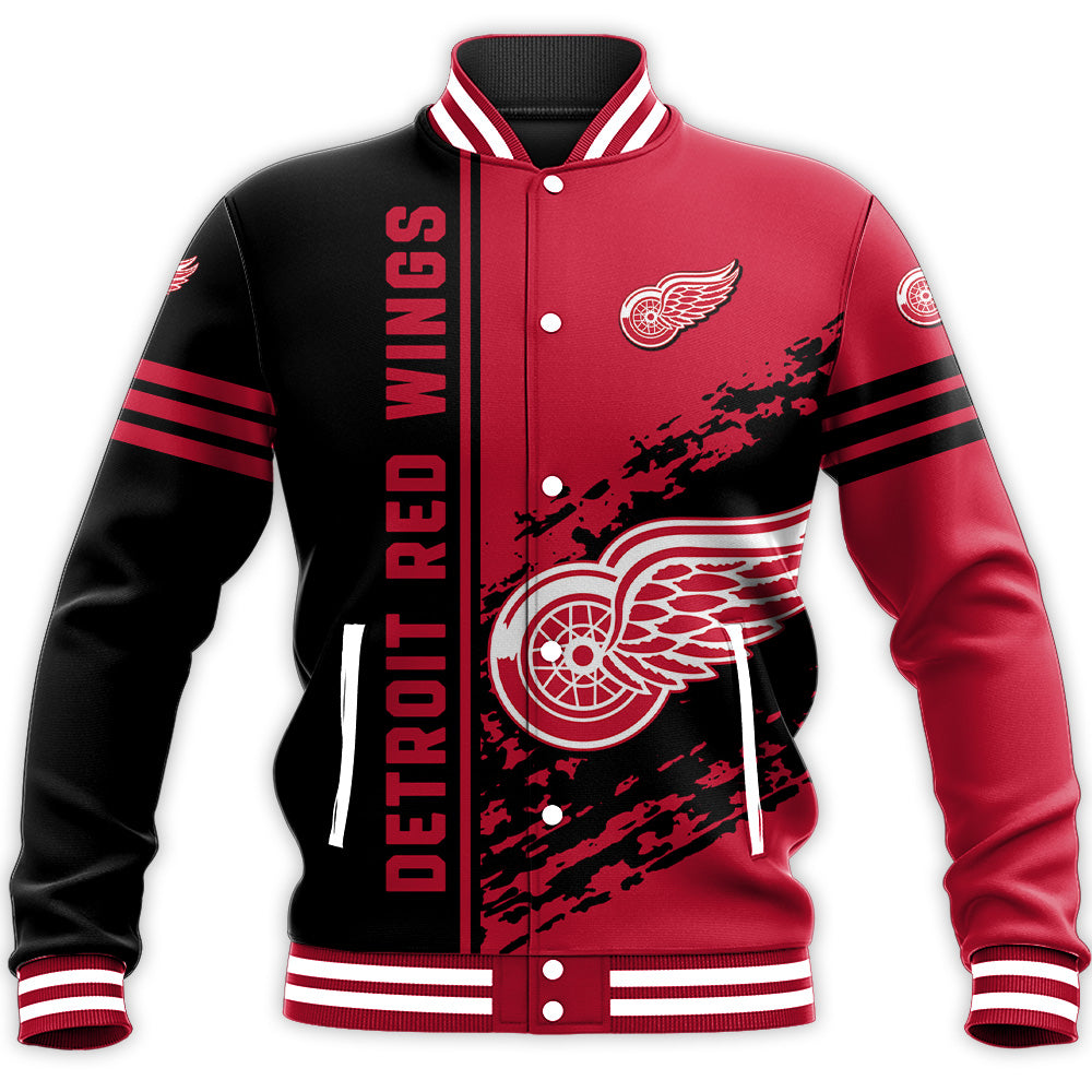 detroit red wings baseball jacket button up zipper hooded all over print quarter style nhl 5fpzd