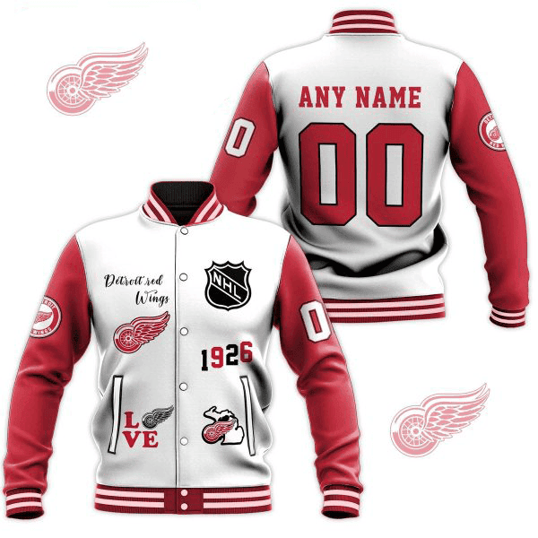 detroit red wings nhl custom name and number baseball varsity jacket baseball jacket all over print fylcd