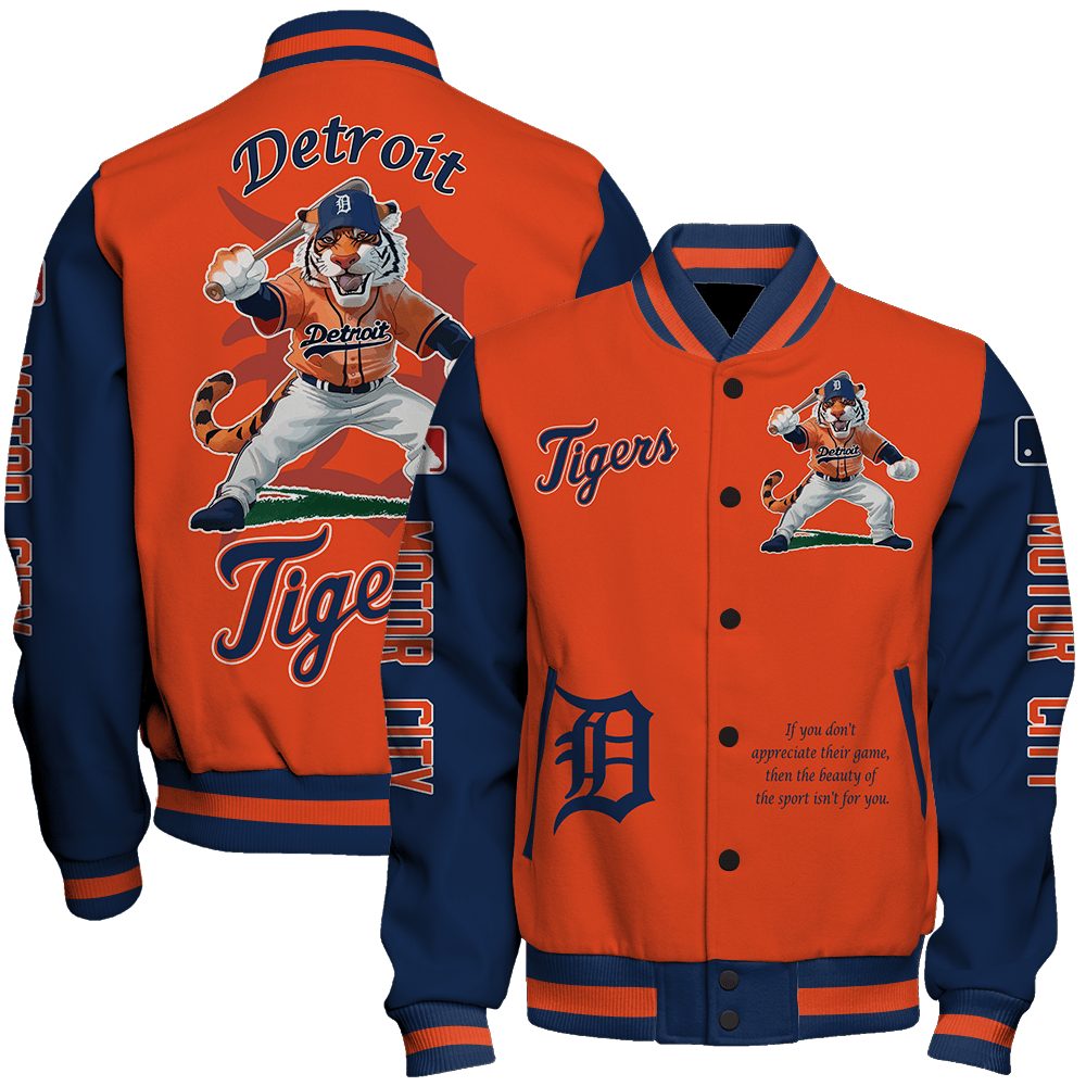 detroit tigers mlb baseball paws mascot motor city special design 3d unisex baseball varsity jacket baseball jacket all over print n70my