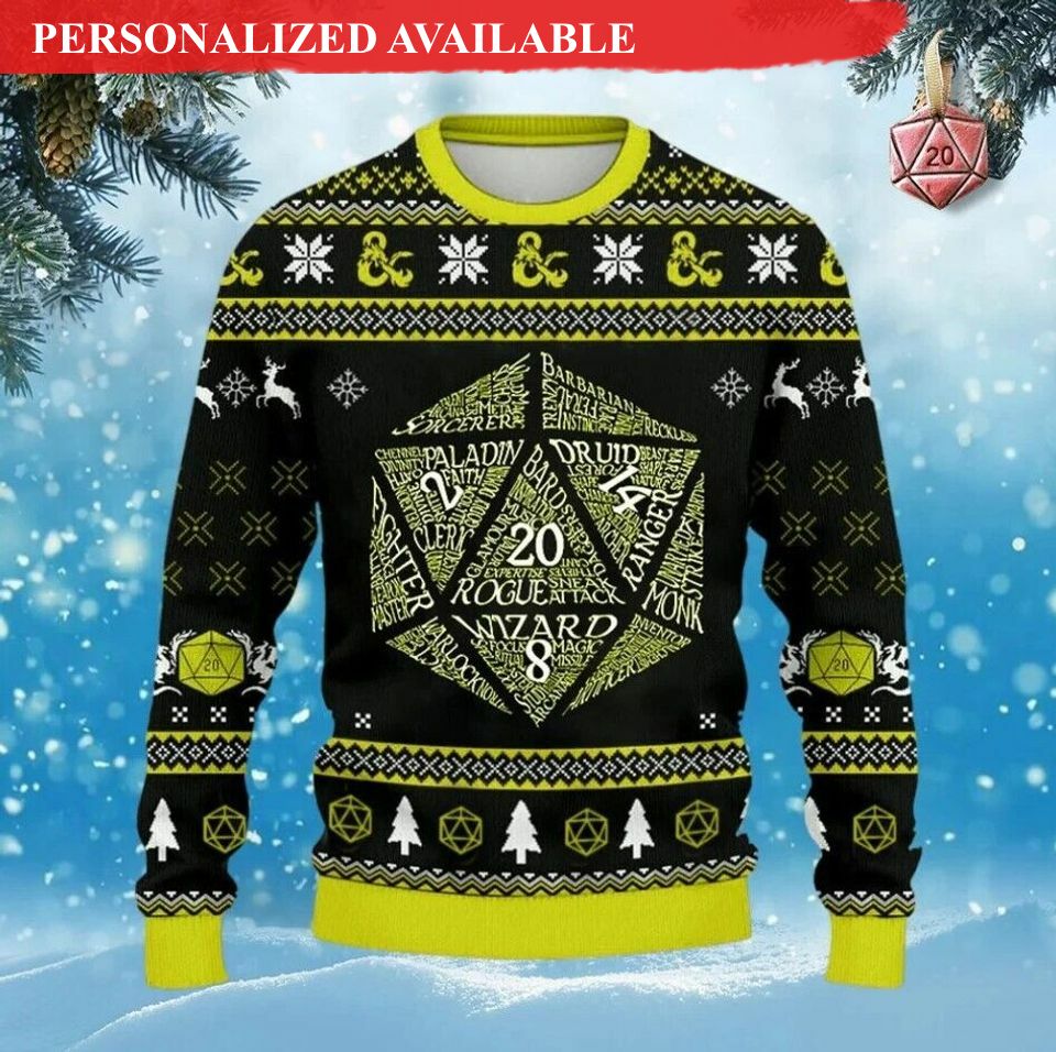 dnd dungeons and dragons christmas ugly sweater 2325