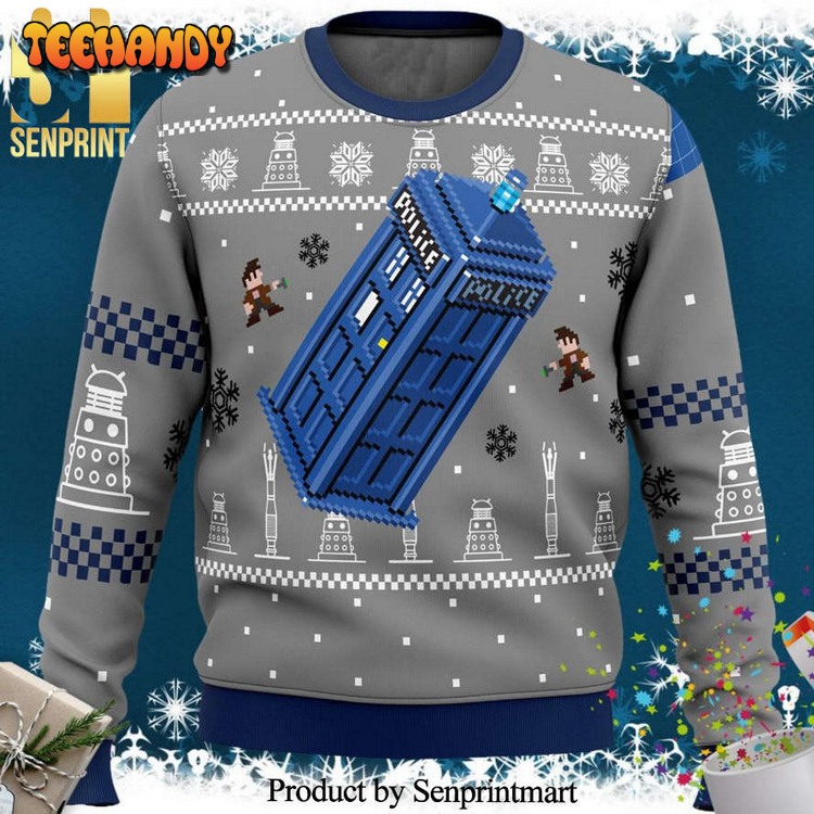 doctor who police box knitted ugly xmas sweater 836eb