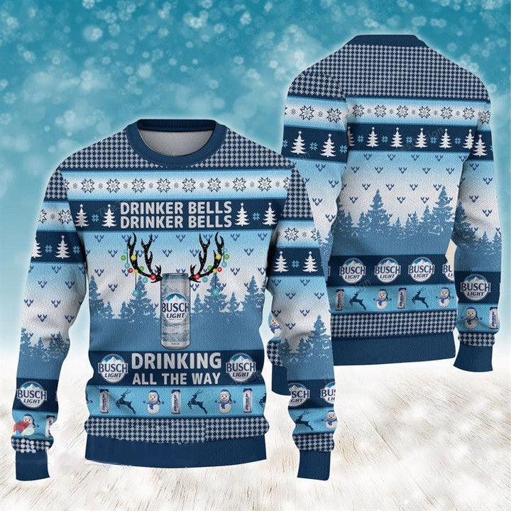 drinker bells busch light ugly sweater flexiquor com