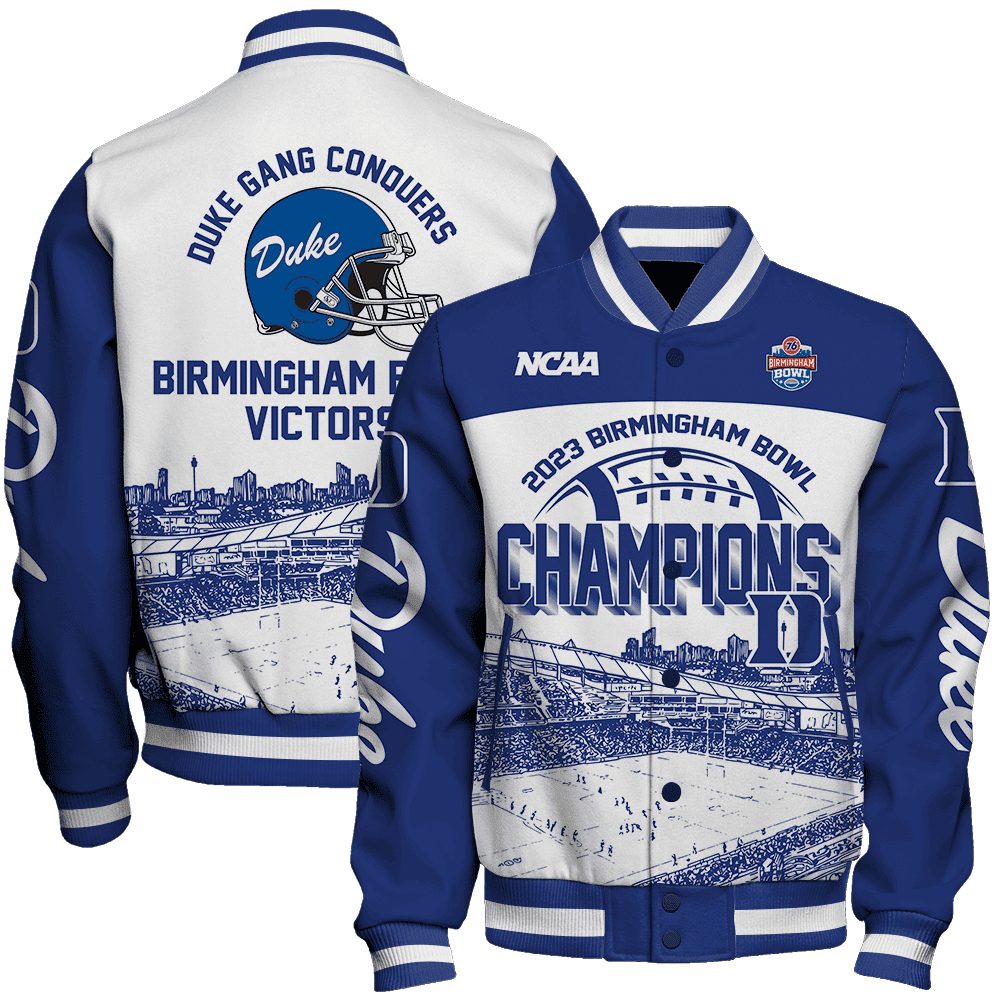 duke blue devils ncaa duke gang conquers birmingham bowl baseball varsity jacket baseball jacket all over print itmzg