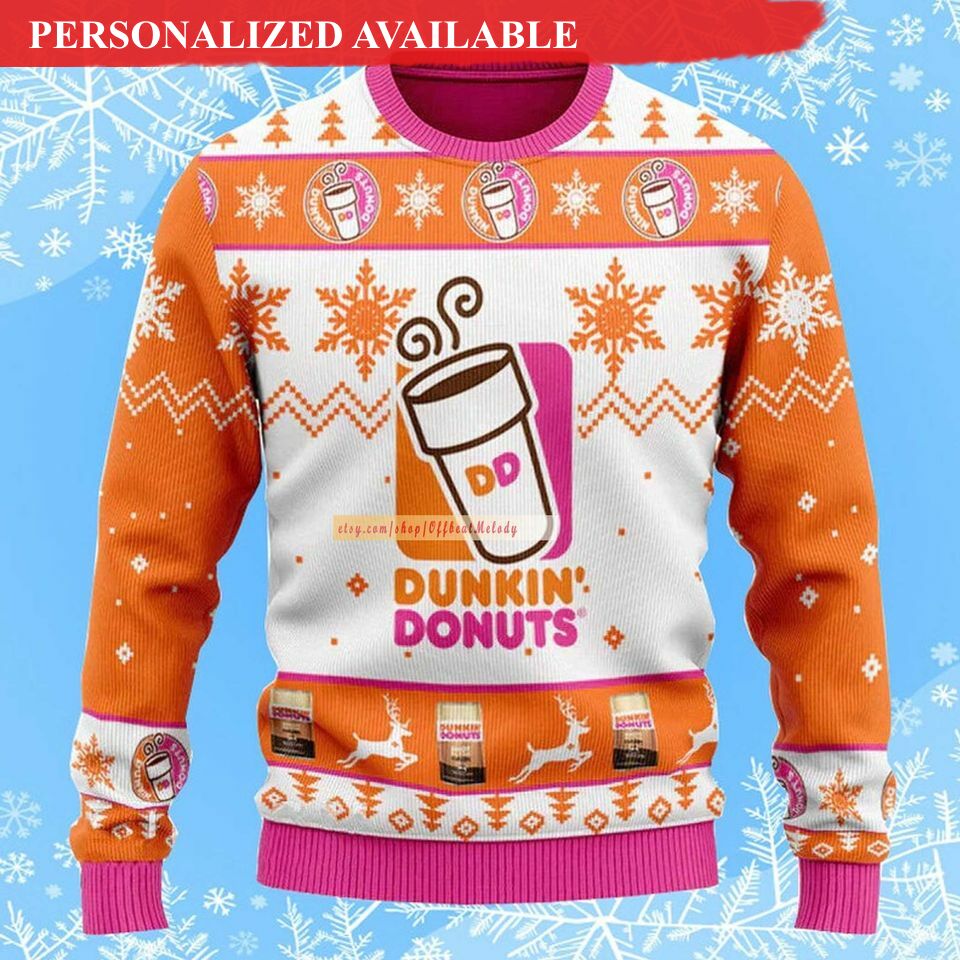 dunkin donuts ugly christmas 3d sweater 5579