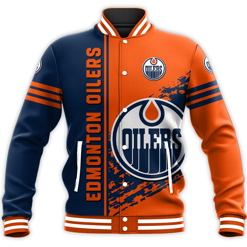 edmonton oilers baseball jacket button up zipper hooded all over print quarter style nhl 2oidr