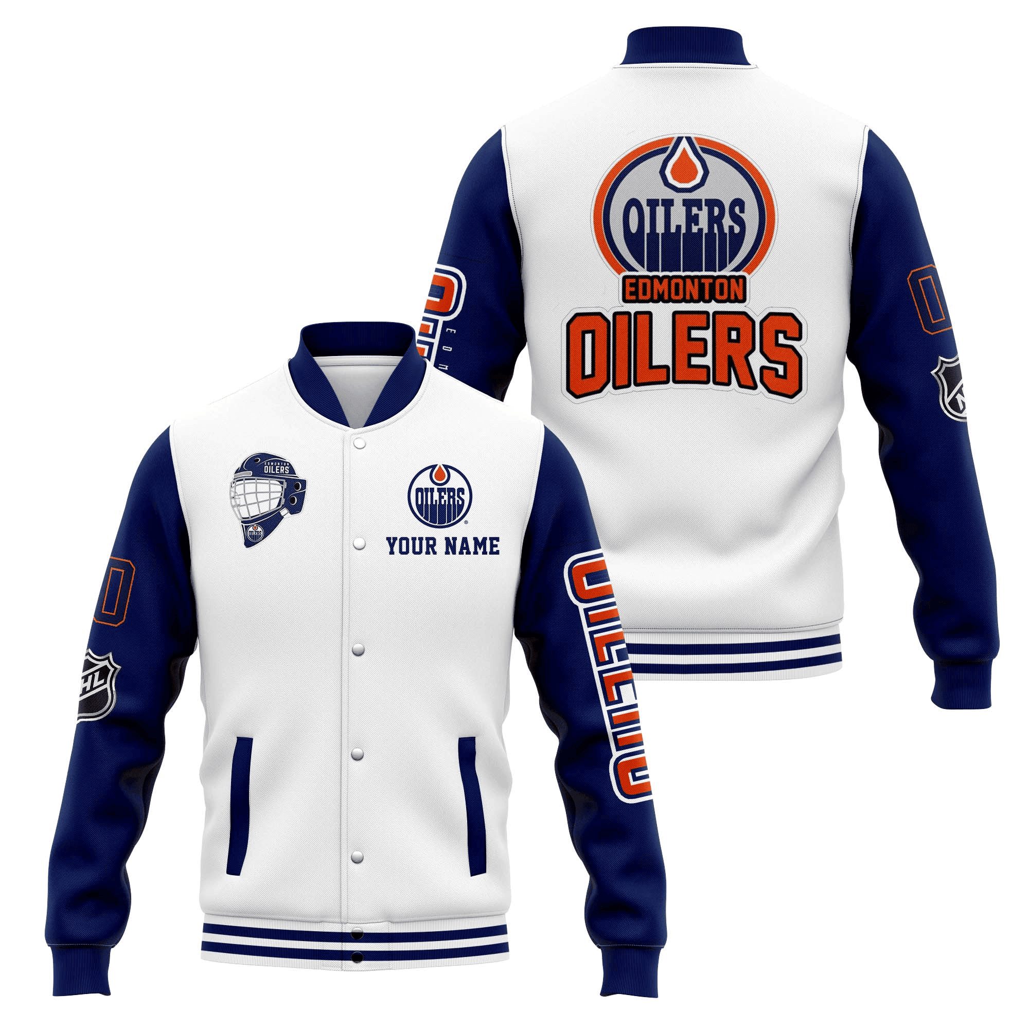 edmonton oilers custom name and number nhl baseball baseball varsity jacket baseball jacket all over print ri8i9