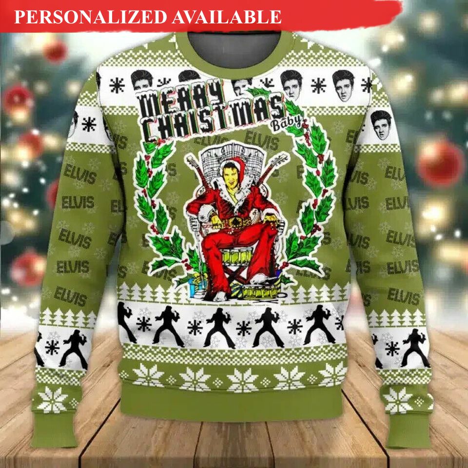 elvis presley christmas ugly sweater 8340