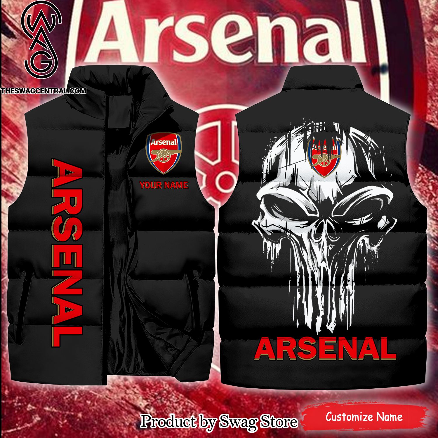 english premier league arsenal skull name classic sleeveless jacket 1 2n2Ll