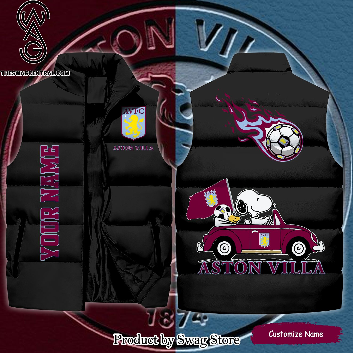 english premier league aston villa snoopy name unisex sleeveless jacket 1 nm1QC