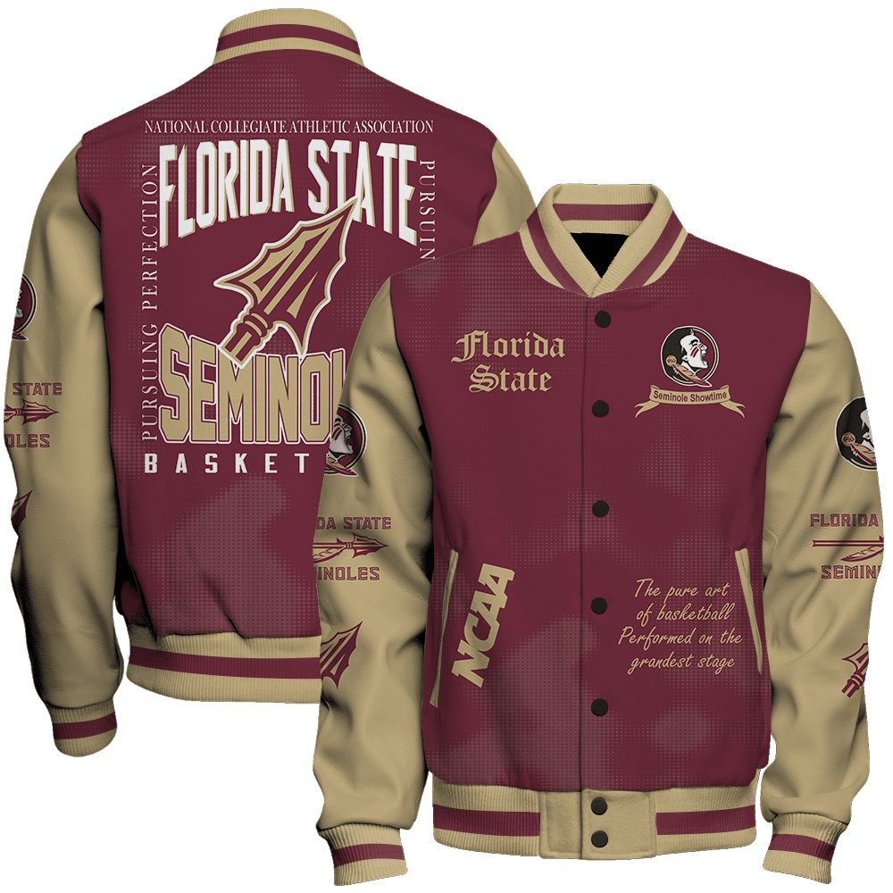 florida state seminoles ncaa basketball seminole showtime 3d unisex baseball varsity jacket baseball jacket all over print ygs7y