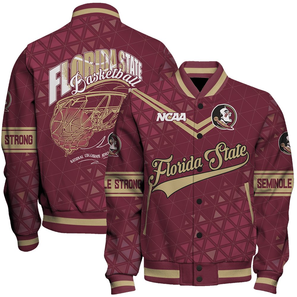 florida state seminoles ncaa basketball seminole strong 3d unisex baseball varsity jacket baseball jacket all over print jioyv