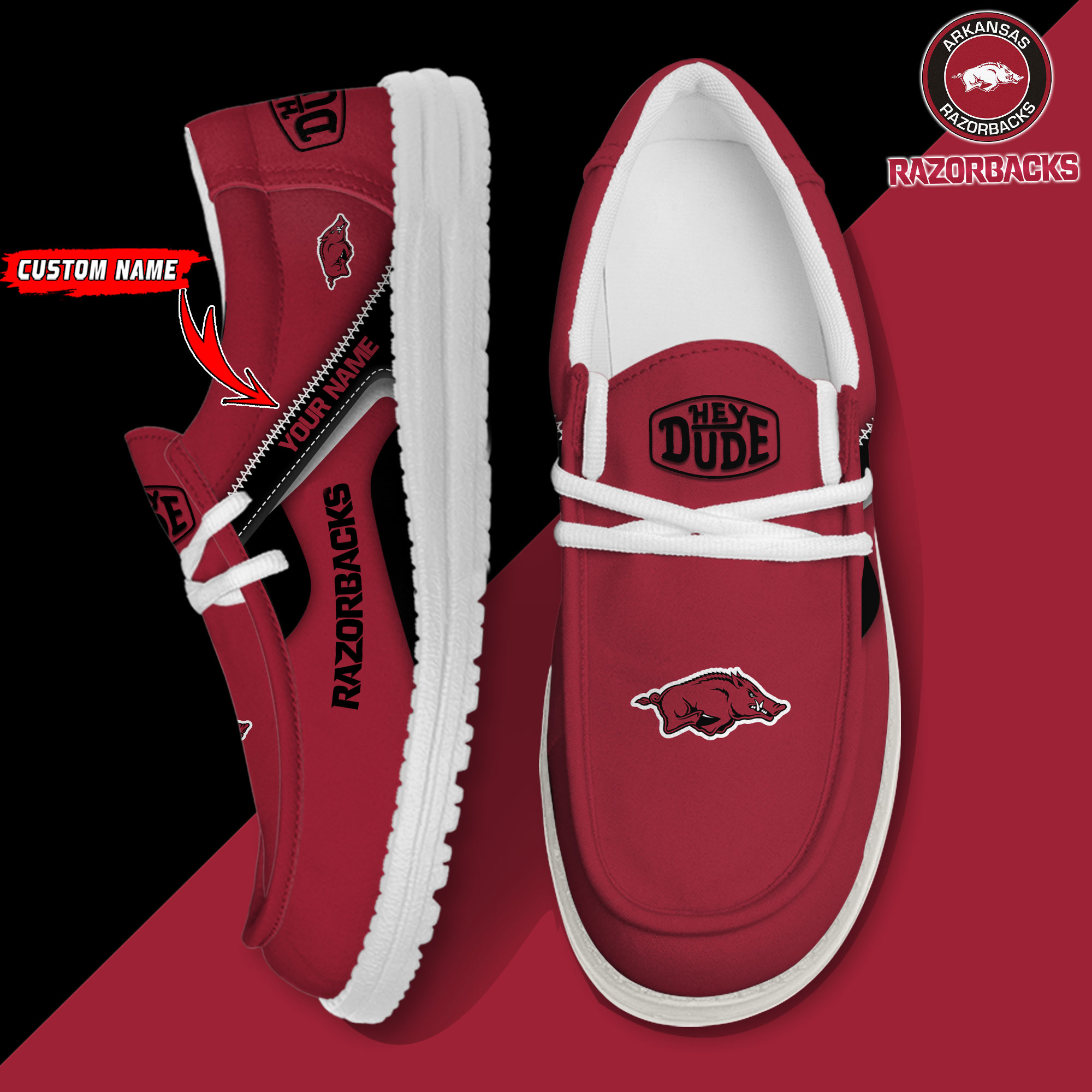 footwearelite arkansas razorbacks custom name hey dude shoes 9uwlk