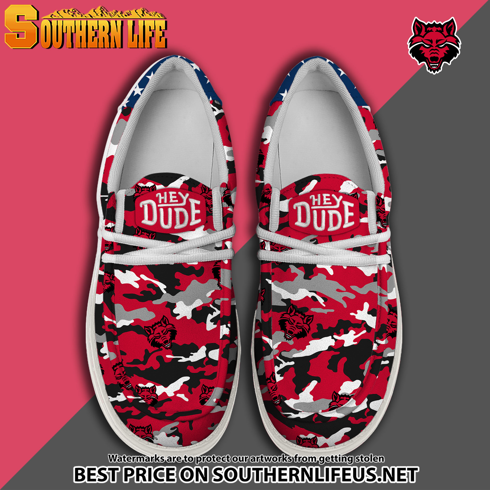 footwearelite arkansas state red wolves custom name hey dude shoes g4fl4