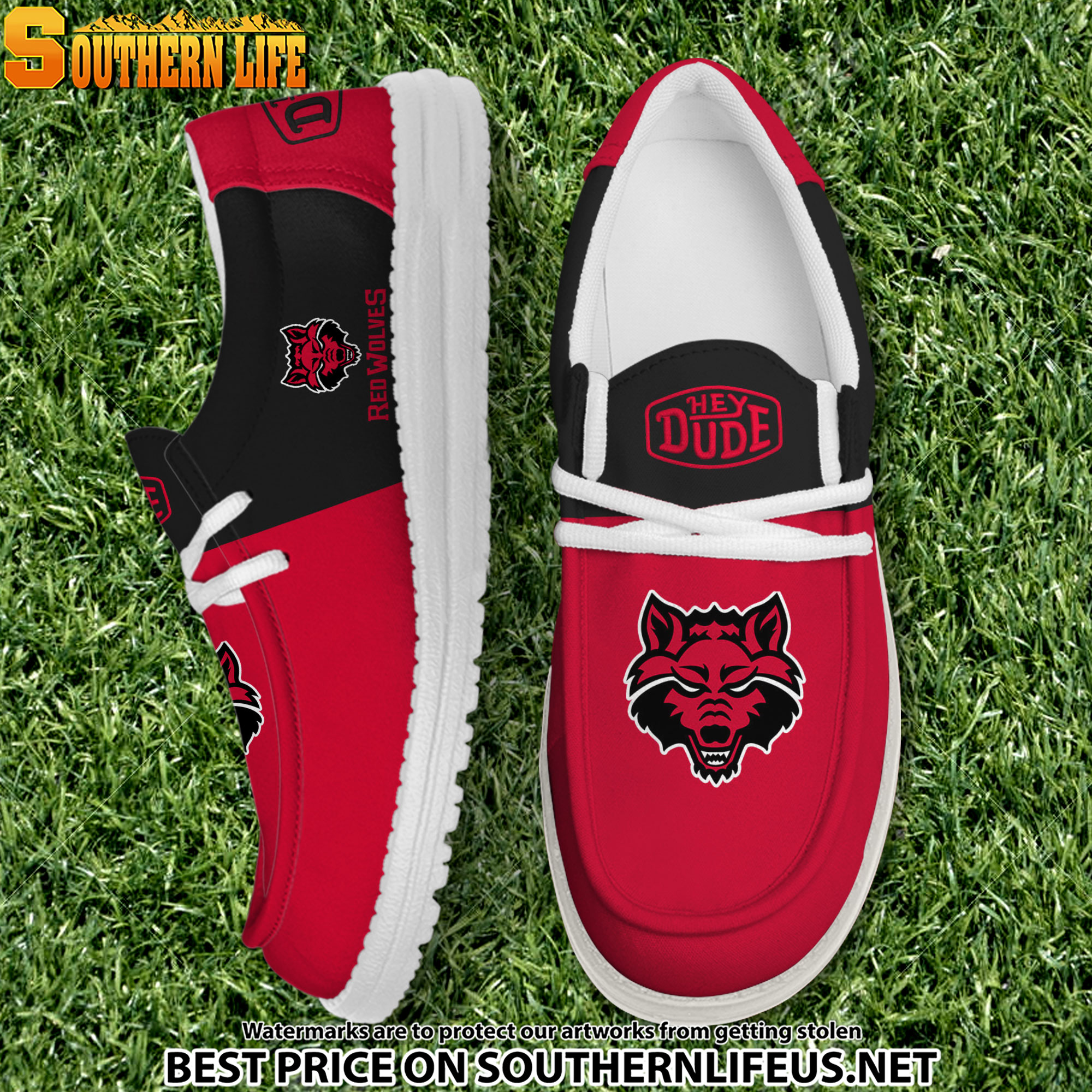 footwearelite arkansas state red wolves custom name hey dude shoes sxrdk