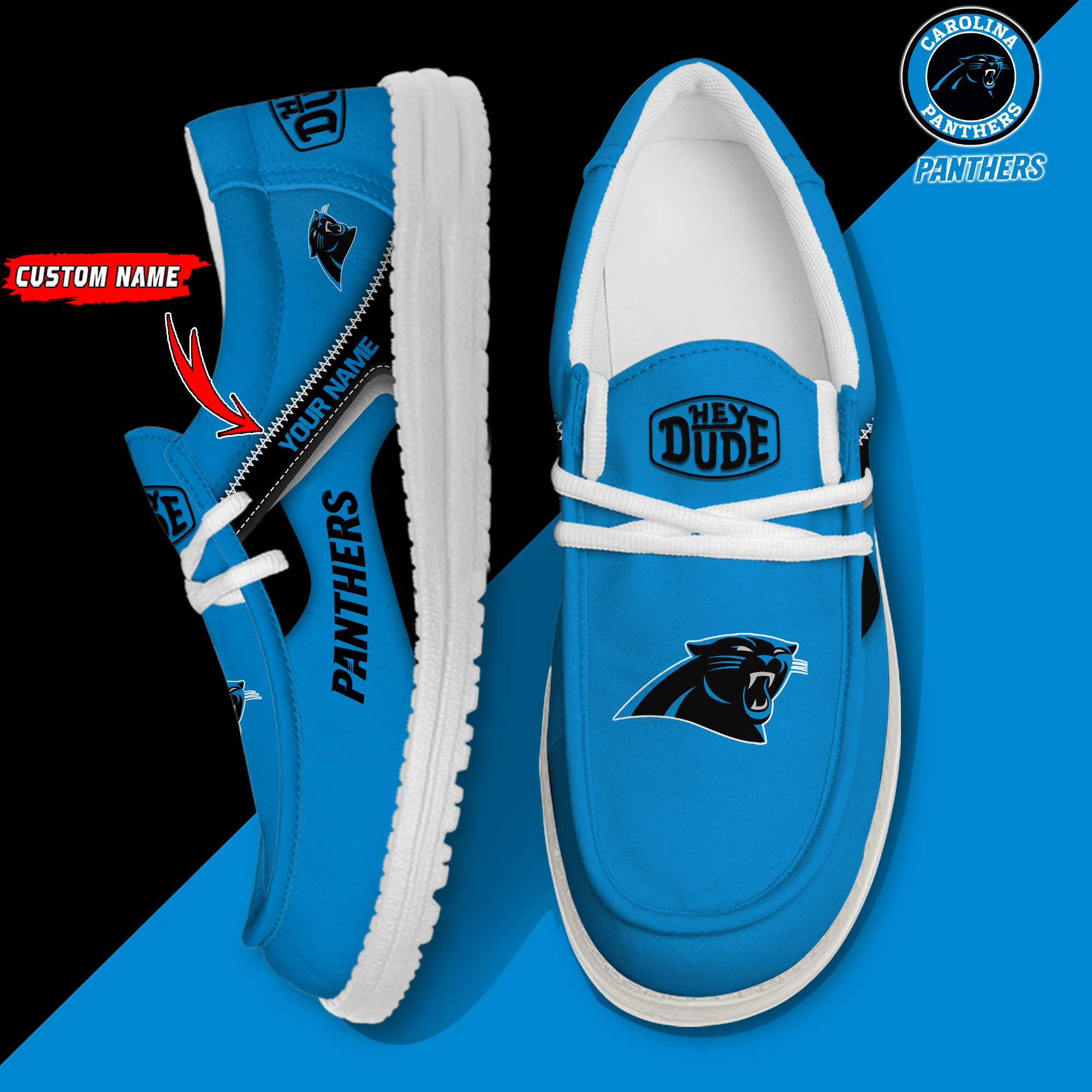 footwearelite carolina panthers custom name hey dude shoes kz7yc