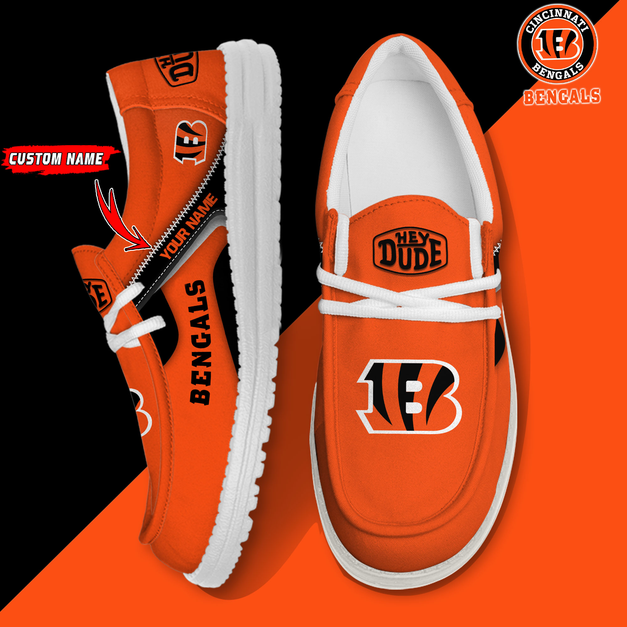 footwearelite cincinnati bengals custom name hey dude shoes 6nylk