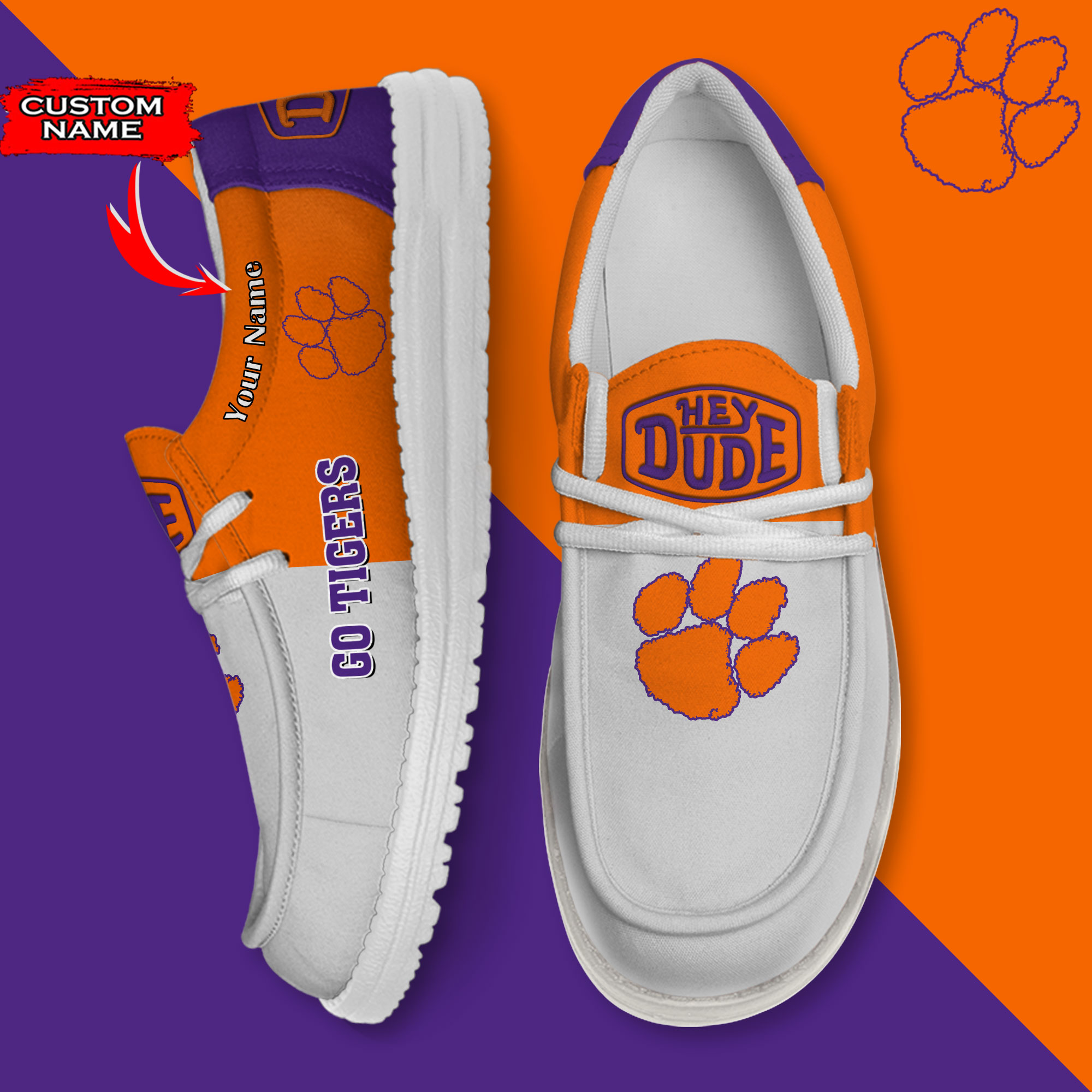 footwearelite clemson tigers custom name hey dude shoes 9lxtj