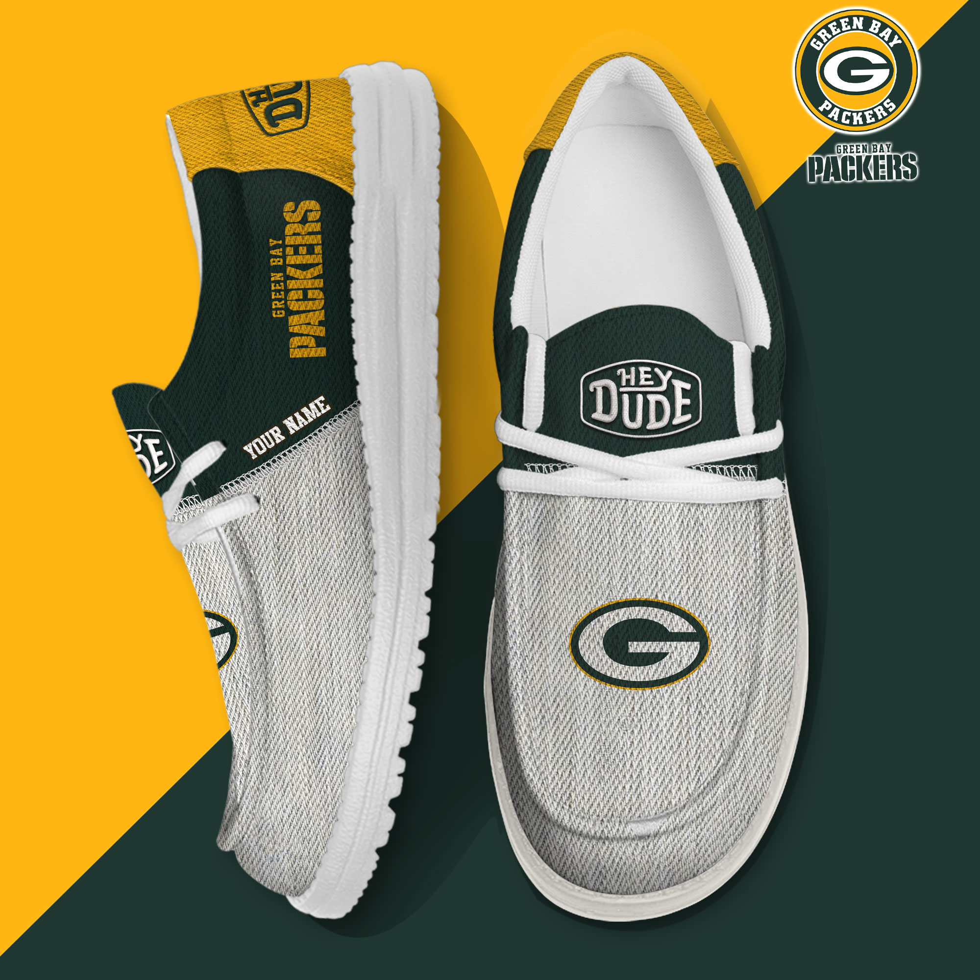 footwearelite green bay packers custom name hey dude shoes pmmcg