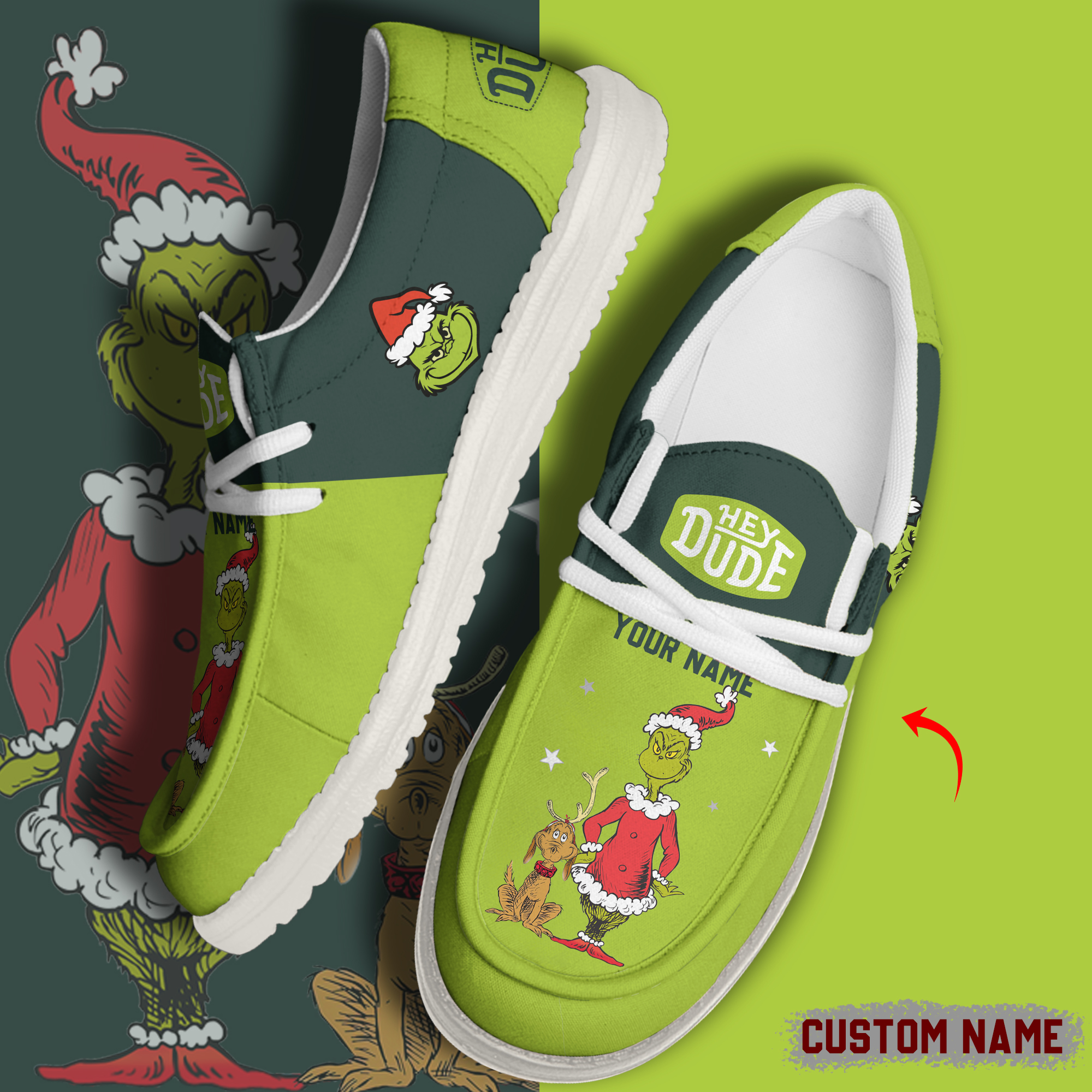 footwearelite grinch custom name hey dude shoes srqmc