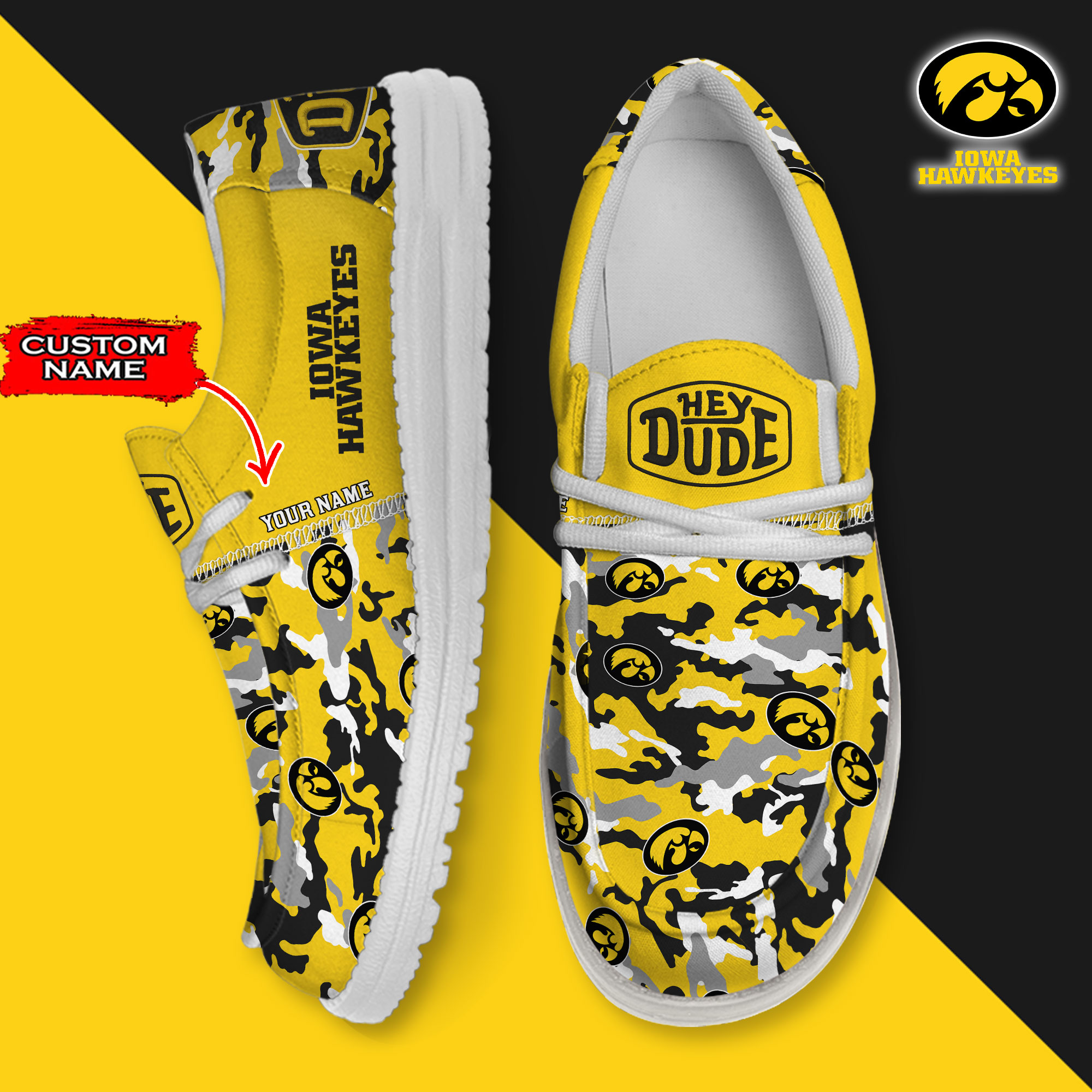 footwearelite iowa hawkeyes custom name hey dude shoes sbp2b