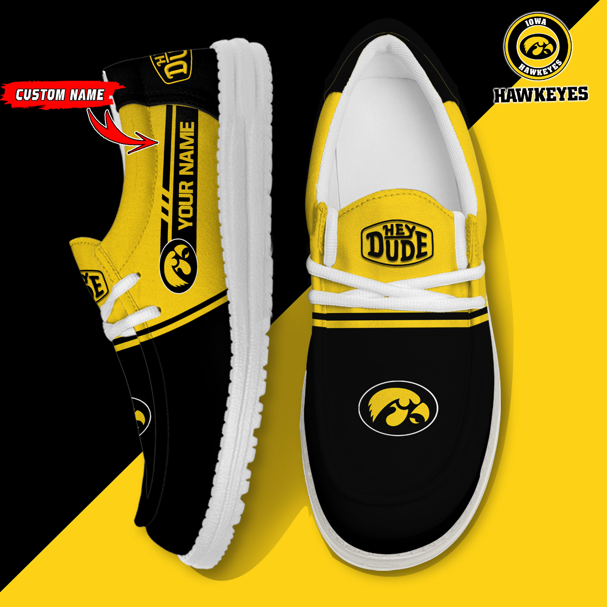 footwearelite iowa hawkeyes custom name hey dude shoes ymuxc