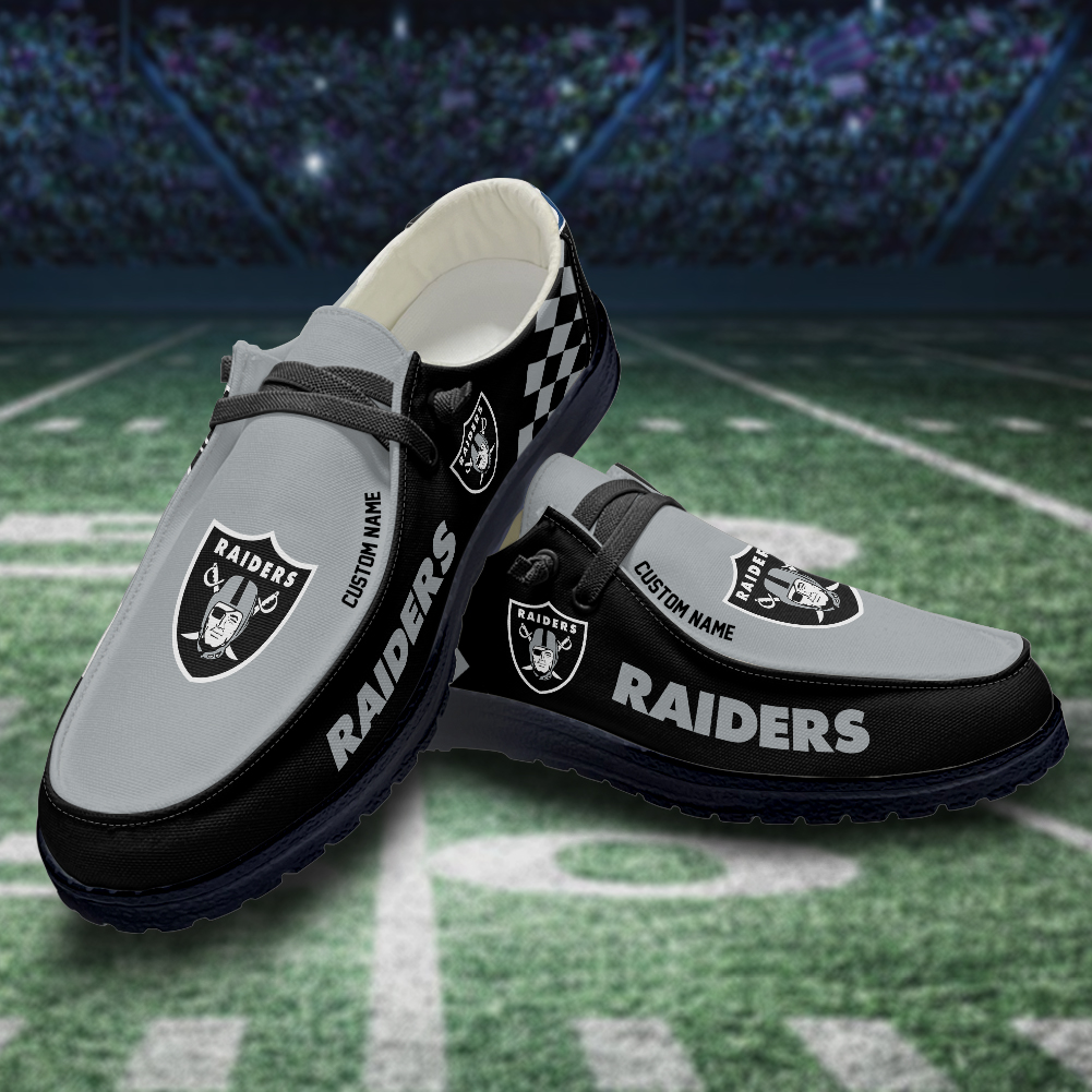 footwearelite las vegas raiders custom name hey dude shoes scawl