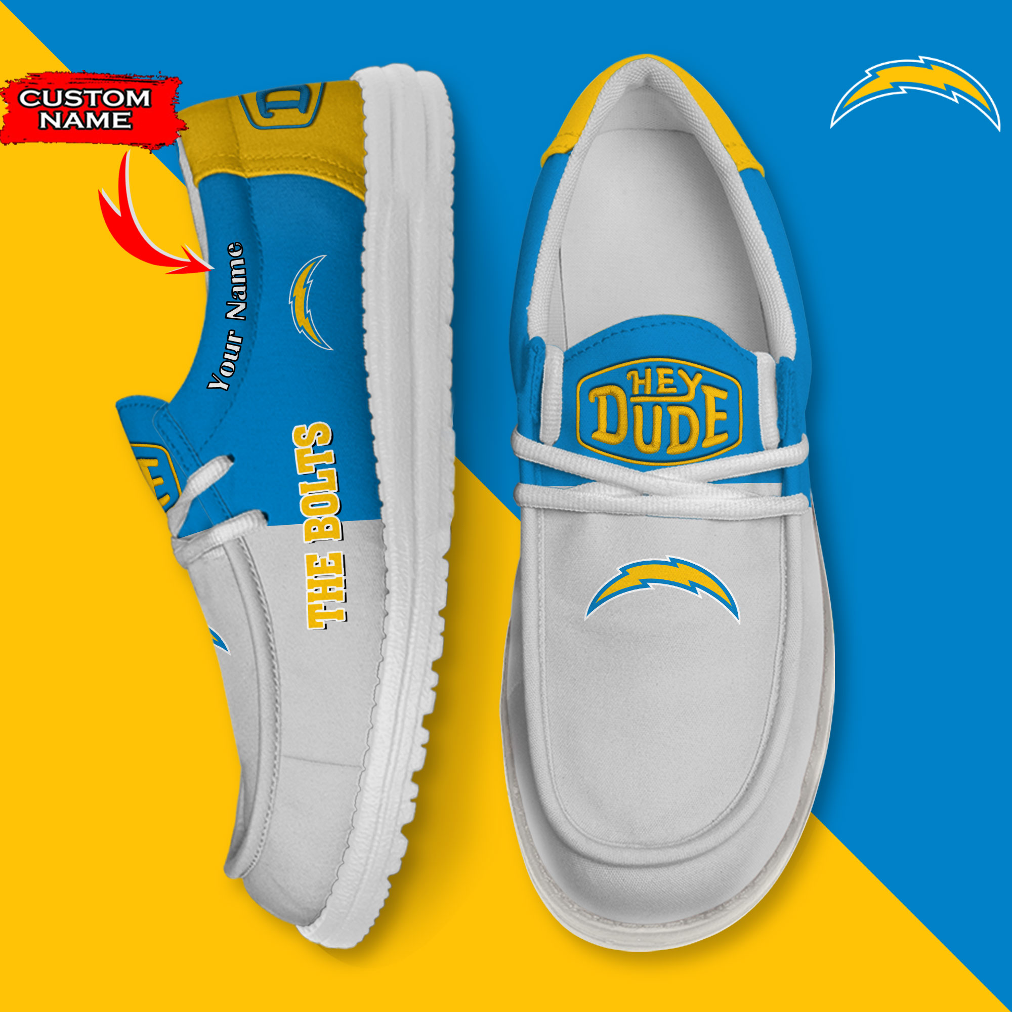 footwearelite los angeles chargers custom name hey dude shoes 3pyje